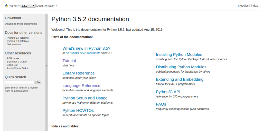 home da documentação