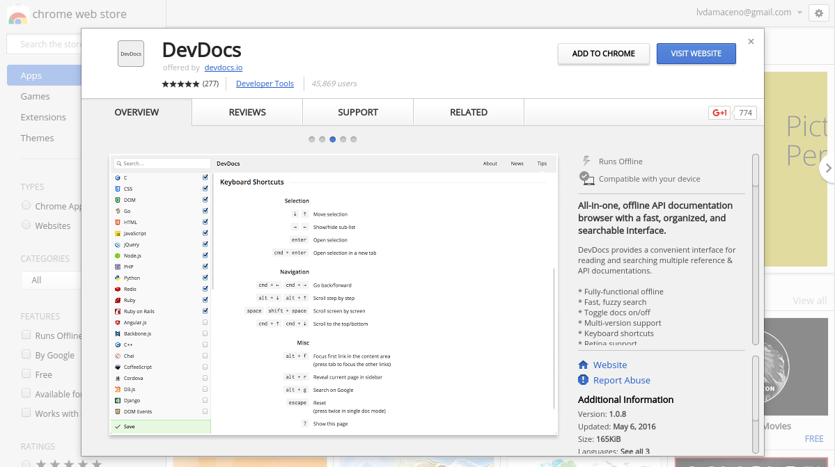 extensão do devdocs
