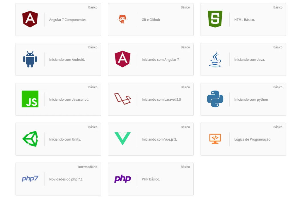 Cursos gratuitos da plataforma