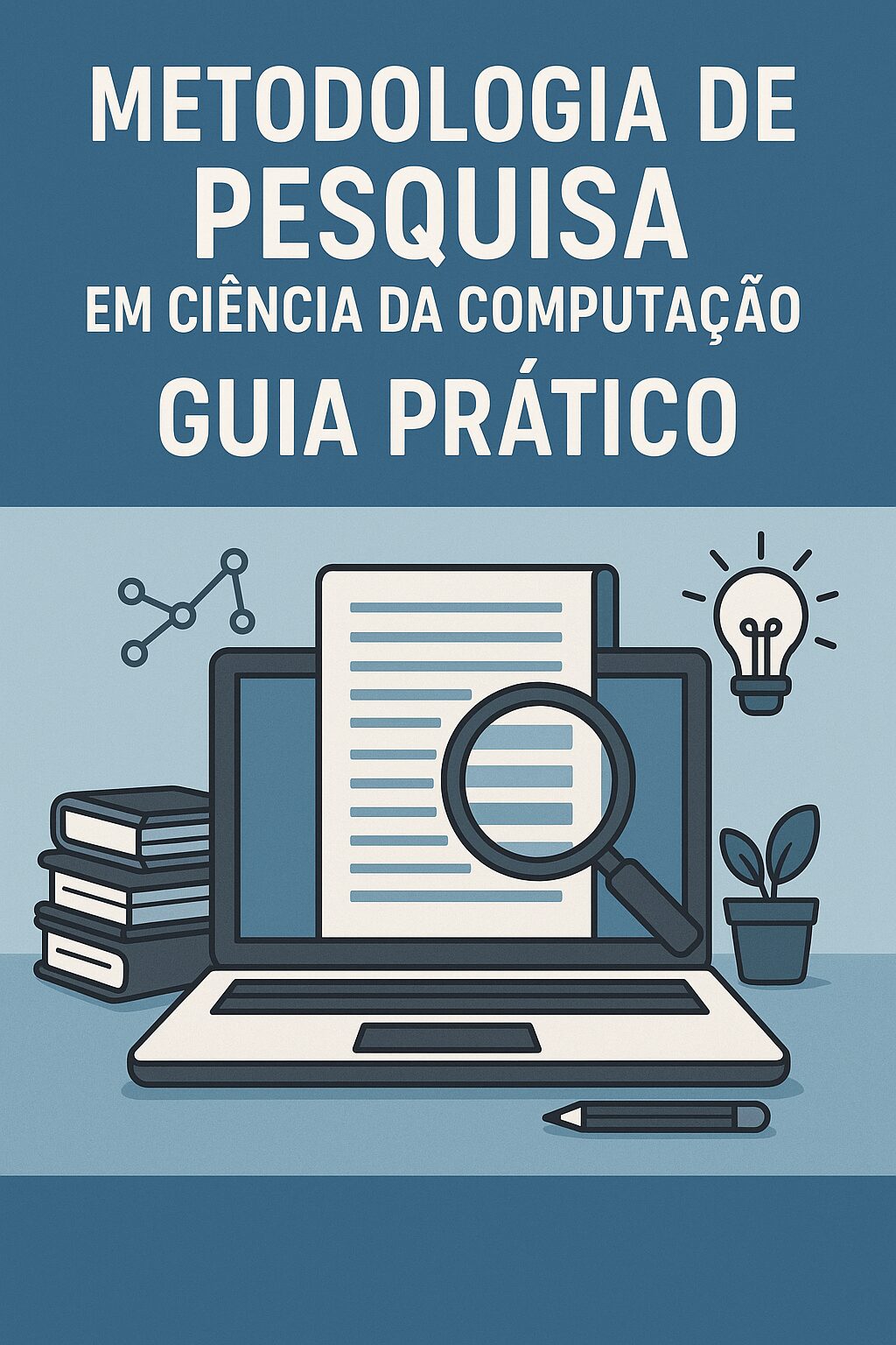 Ilustração de um computador com artigo para representar a metodologia cientifica