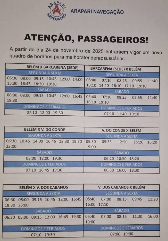 horários barcarena arapari