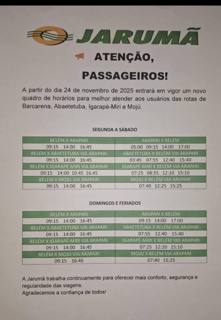 horários abaetetuba